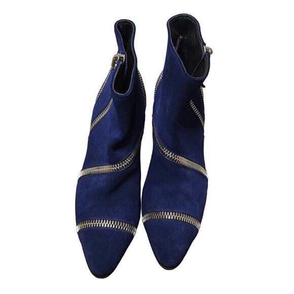 Giuseppe Zanotti Blue Suede Guns 55 Zip Detail Ankle Boots Size 38.5 - Picture 2 of 8